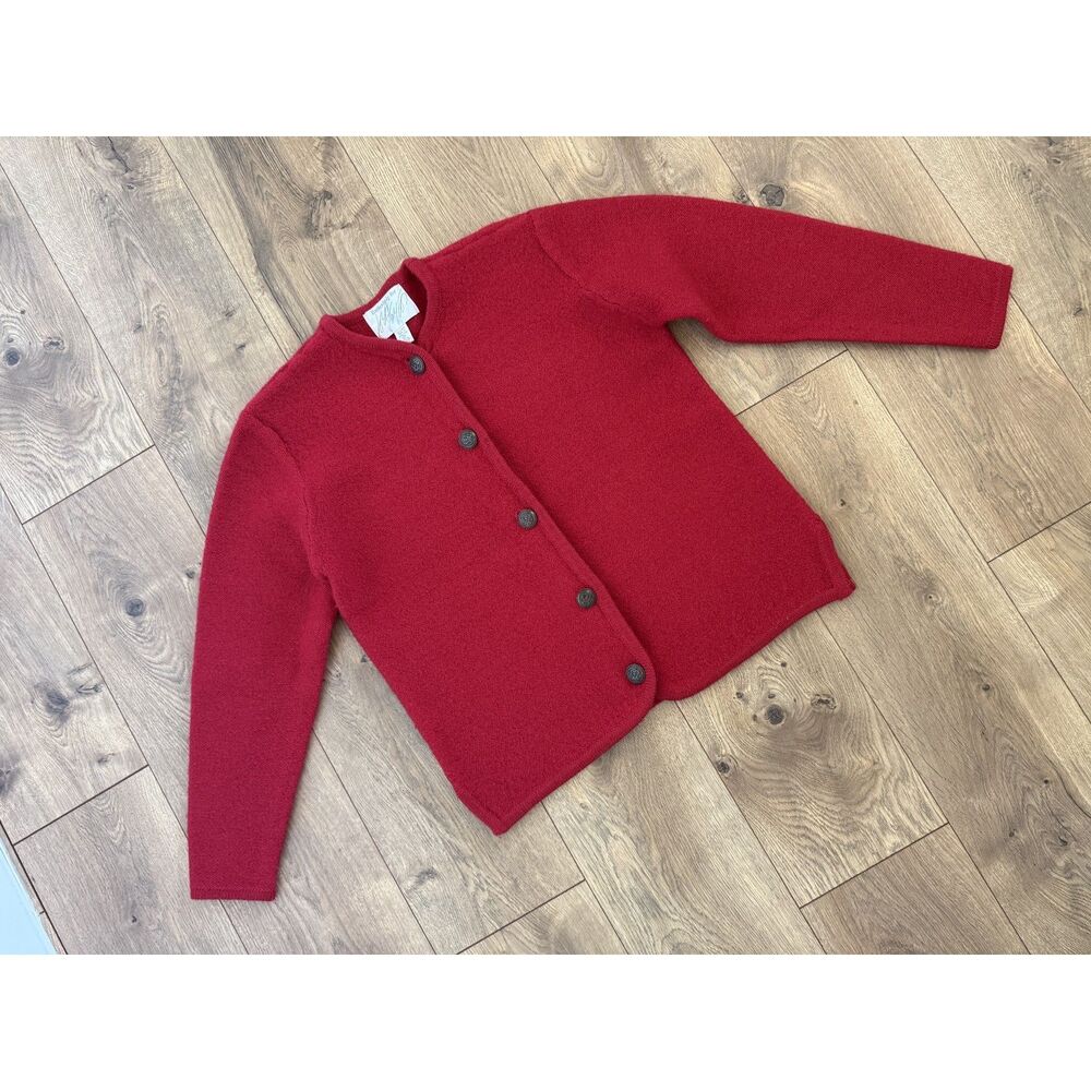 LORD & TAYLOR S Vintage VTG Red 100% wool Blazer Cardigan Red Sweater Button